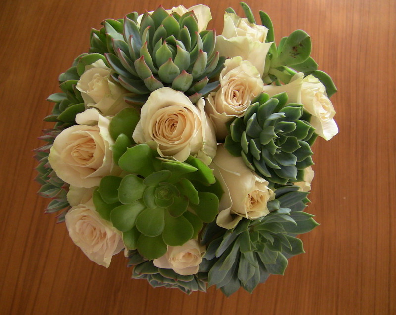 White rose succulent bouquet