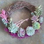 Succulent wreath with fuchsia Spanish moss