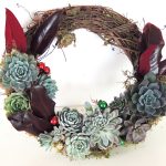 succulent-xmas wreath with red magnolia leaves