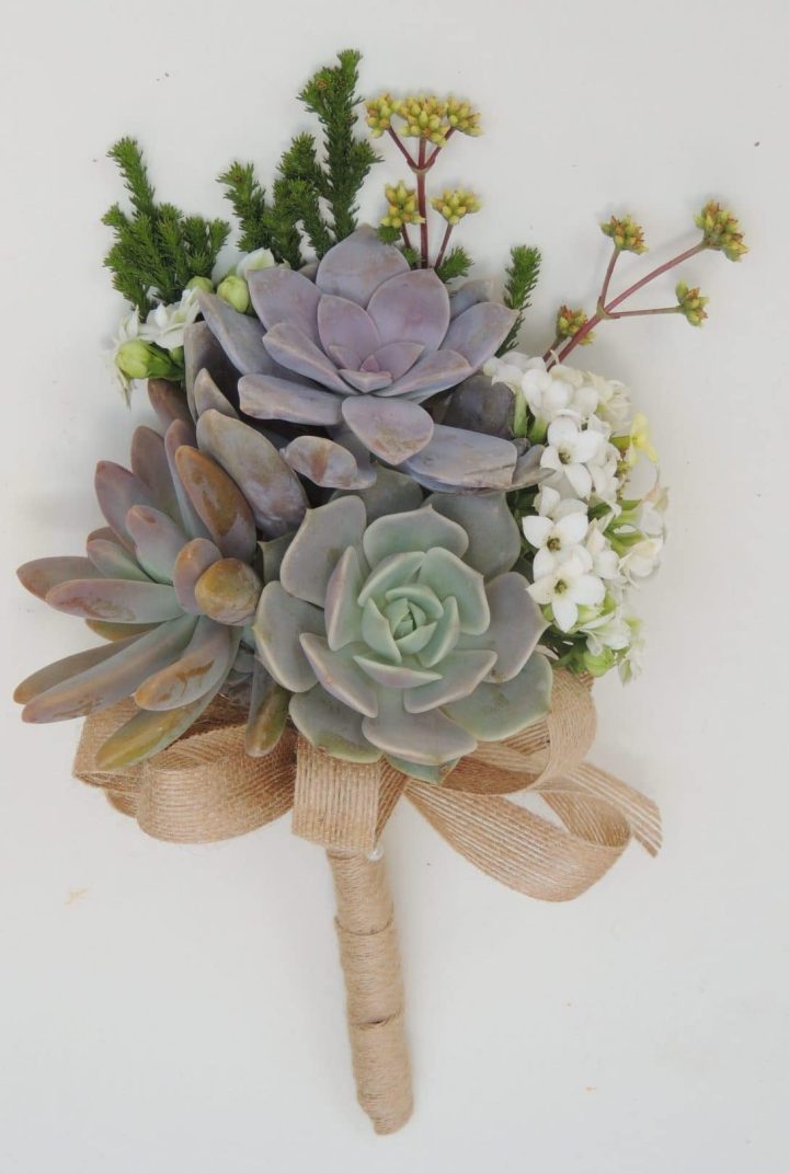 bridal bouquet designed with succulent echeverias with filler foliage and flowers