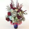 Blue and burgundy succulent bouquet