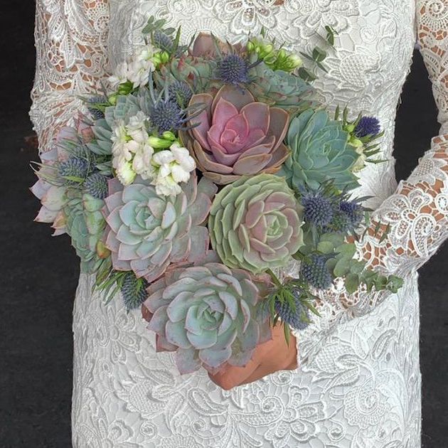 Succulent-wedding-bouquet-blue and purple.